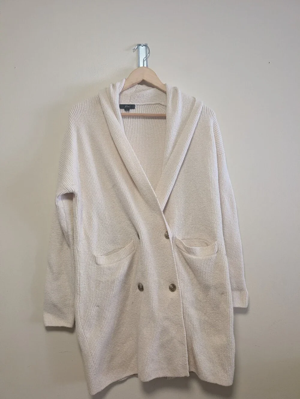 J. Crew Cream Shawl Collar Long Cardigan Sweater Small